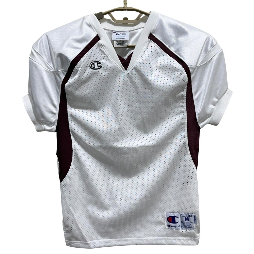 Champion Youth Football‎ Jersey Size M White Burgundy Mesh Athletic Top NEW
